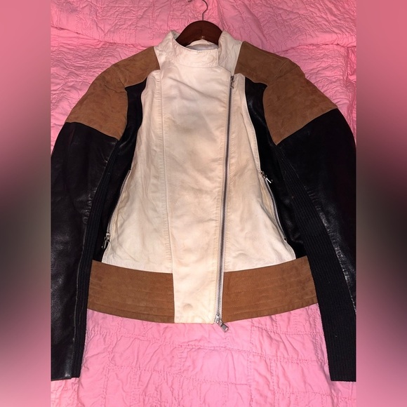 Philosophy di Lorenzo Serafini Colorblock Goat Skin Leather Jacket - Picture 1 of 7